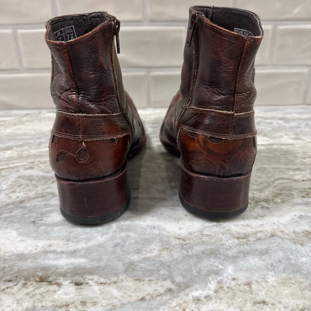 Women's Brown Embossed Leather Ankle Boots - Picture 3 of 7